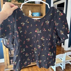 Kimchi Blue Black Floral Crop Top Blouse